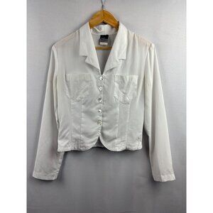 Women’s Judy Knapp Medium White Button Up Long Sleeve Collard Shirt with Shell B